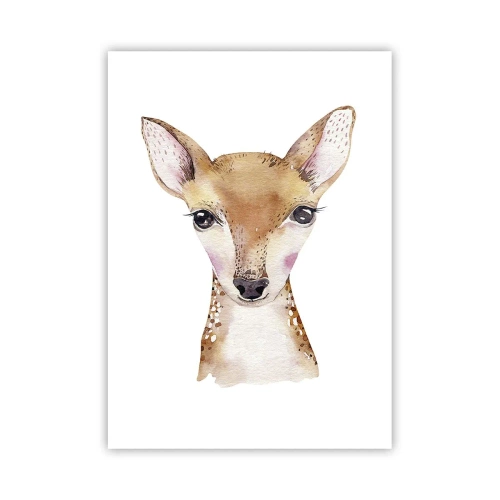 Plakat - Akwarelowy portret młodego jelonka na białym tle - 50x70cm - Natura niewinności - Nowoczesna dekoracja ścienna do salonu, kuchni i sypialni ARTTOR