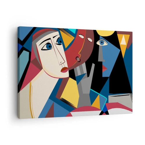 Obraz na płótnie - Kubistyczne twarze w intensywnych kolorach - 70x50cm - Rozmowa kubistów - Nowoczesna dekoracja ścienna do salonu i sypialni ARTTOR