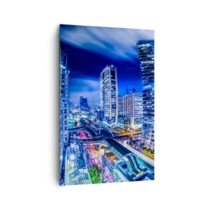 Obraz na płótnie - Nocna panorama miasta z drapaczami chmur i światłami ulic - 80x120cm - Rytmy nocnego miasta - Nowoczesna dekoracja ścienna do salonu i sypialni ARTTOR