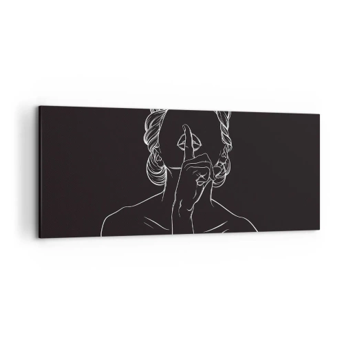 Obraz na płótnie - Minimalistyczna sylwetka kobiety na czarnym tle - 120x50cm - Piękno rozkwita w ciszy - Nowoczesna dekoracja ścienna do salonu i sypialni ARTTOR