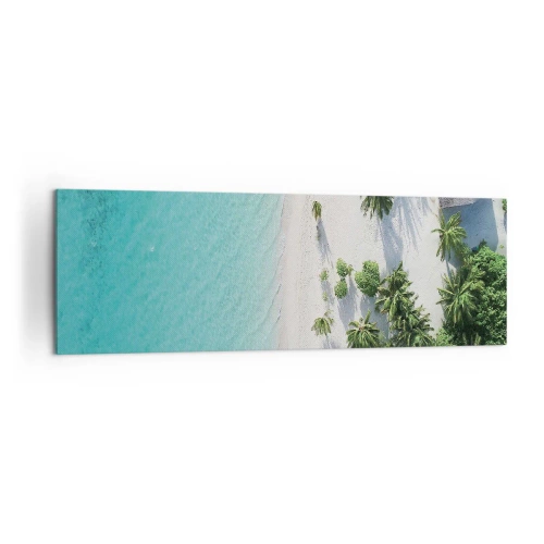 Obraz na płótnie - Tropikalna plaża z turkusową wodą i palmami z lotu ptaka - 160x50cm - Wakacje w raju - Nowoczesna dekoracja ścienna do salonu i sypialni ARTTOR