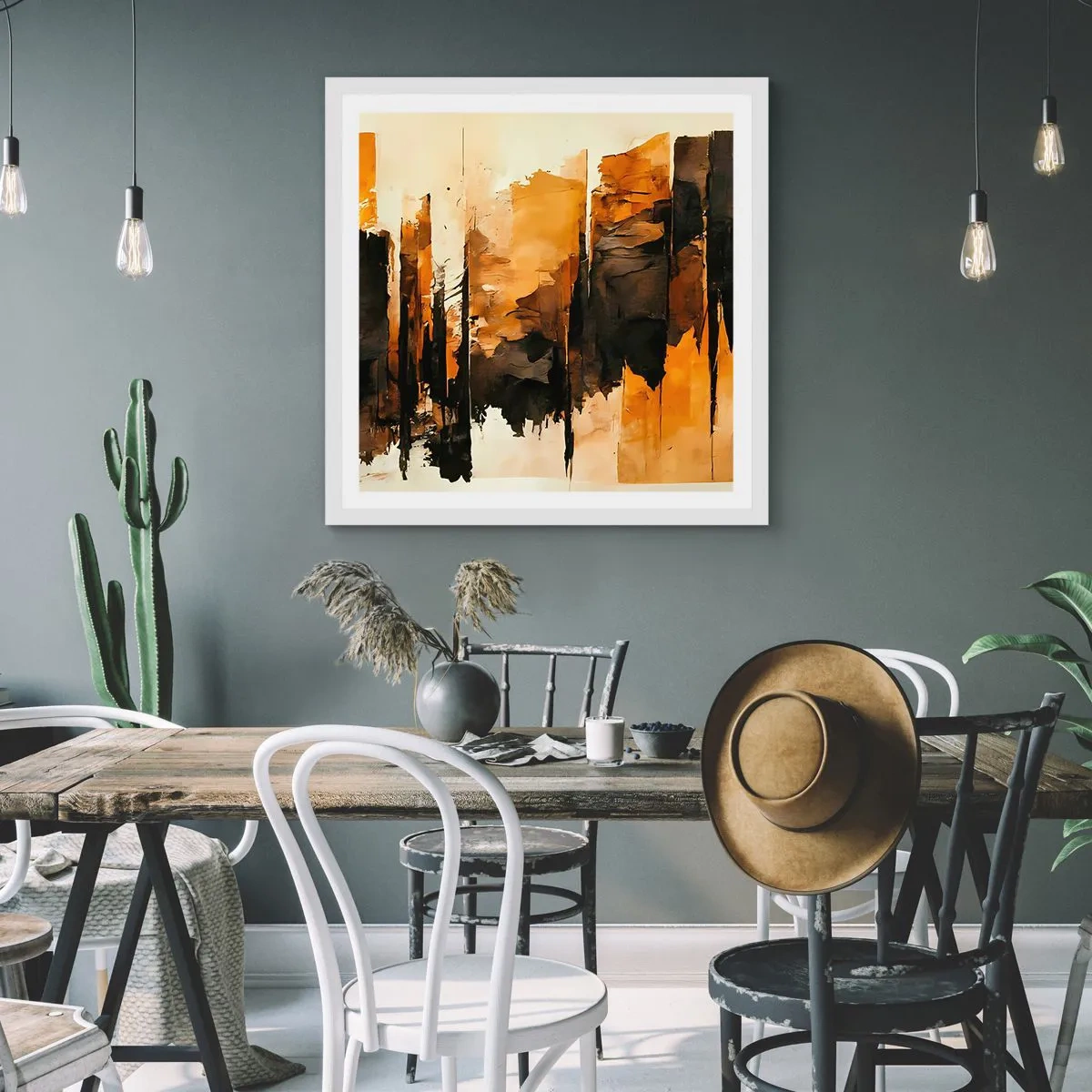 Plakat w białej ramie - Harmonia czerni i złota - 60x60 cm