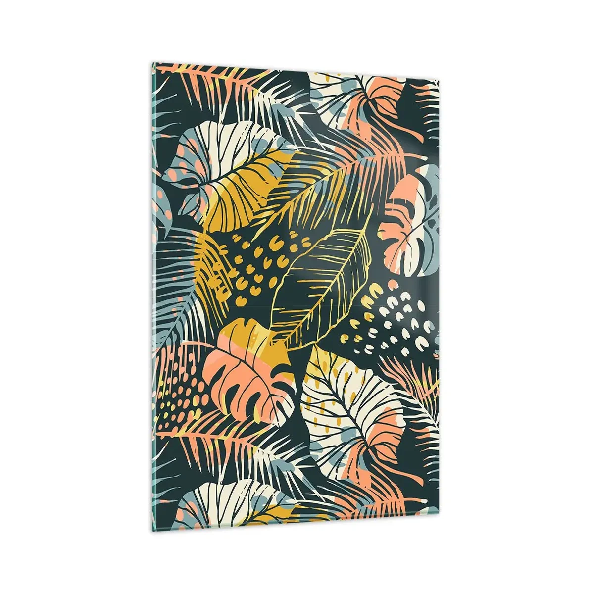 Obraz na szkle - Kolorowe liście na ciemnym tle - 80x120cm - Liściasta fantazja - Nowoczesna dekoracja ścienna do salonu i sypialni ARTTOR