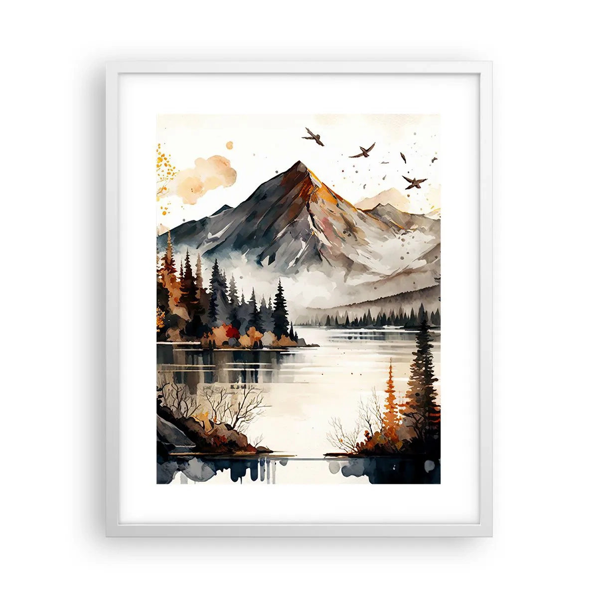 Plakat w białej ramie - Złota jesień w górach - 40x50 cm