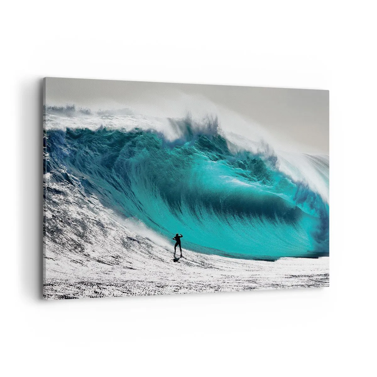 Obraz na płótnie - Surfer przed ogromną falą - 120x80cm - Wyzwanie przyjęte - Nowoczesna dekoracja ścienna do salonu, kuchni i sypialni ARTTOR