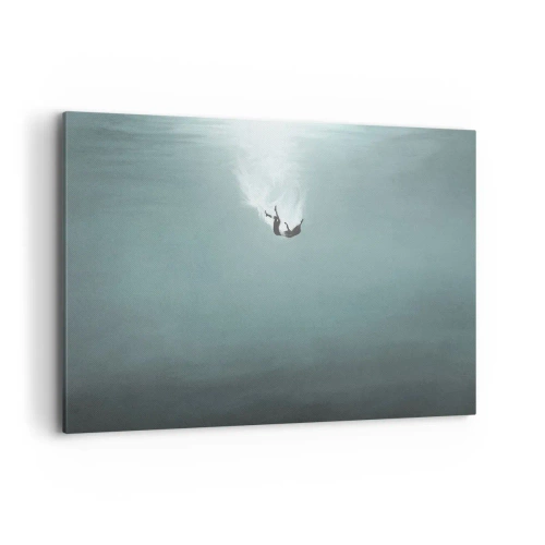 Obraz na płótnie - Postać zanurzająca się w głębokiej wodzie o turkusowym odcieniu - 100x70cm - W objęciach oceanu - Nowoczesna dekoracja ścienna do salonu, kuchni i sypialni ARTTOR