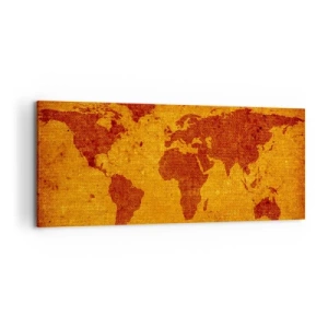 Obraz na płótnie - Mapa świata w stylu vintage na tle w odcieniach brązu i złota. - 120x50cm - Zaproszenie do podróży - Nowoczesna dekoracja ścienna do salonu i sypialni ARTTOR