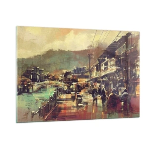 Obraz na szkle - Uliczny krajobraz w malarskim stylu z motywem mostu i kanału - 120x80cm - Życie jako bogactwo szarości - Nowoczesna dekoracja ścienna do salonu, kuchni i sypialni ARTTOR