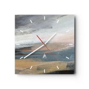Zegar ścienny - Pejzaż abstrakcyjny w stonowanych odcieniach błękitu i beżu - 30x30cm - Abstrakcja: pejzaż północny - Nowoczesna dekoracja ścienna do salonu i sypialni ARTTOR