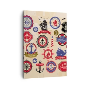 Obraz na płótnie - Marynistyczne symbole i emblematy w stylu vintage - 50x70cm - Żeglarskie braterstwo - Nowoczesna dekoracja ścienna do salonu, kuchni i sypialni ARTTOR