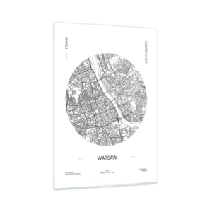 Obraz na szkle - Mapa Warszawy w minimalistycznym stylu - 80x120cm - Anatomia Warszawy - Nowoczesna dekoracja ścienna do salonu i sypialni ARTTOR