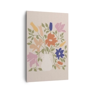 Obraz na płótnie - Barwna ilustracja bukietu kwiatów w białym wazonie na beżowym tle - 80x120cm - Bukiet delikatny - Nowoczesna dekoracja ścienna do salonu i sypialni ARTTOR