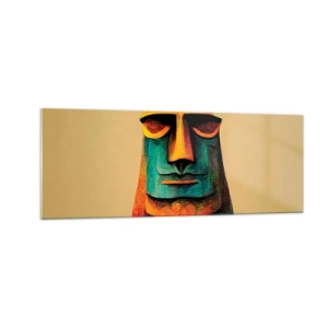 Obraz na szkle - Kolorowy posąg z Wyspy Wielkanocnej - 140x50cm - Posągowy, a sympatyczny - Nowoczesna dekoracja ścienna do salonu i sypialni ARTTOR