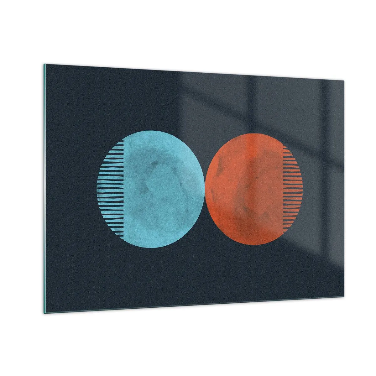 Obraz na szkle - Abstrakcyjne koła w kolorach niebieskim i pomarańczowym - 100x70cm - Tylko geometria? - Nowoczesna dekoracja ścienna do salonu, kuchni i sypialni ARTTOR