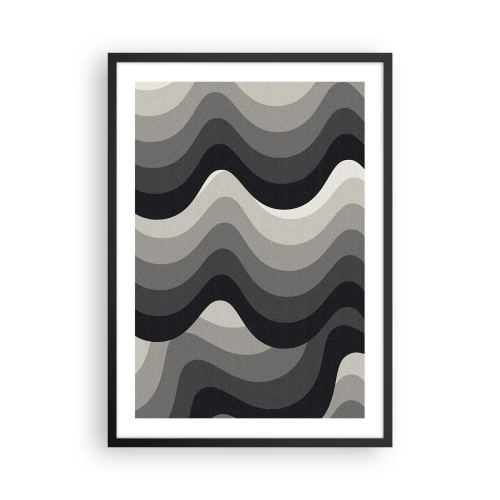 Plakat w czarnej ramie - Geometryczne fale w odcieniach czerni i szarości - 50x70cm - Fala za falą - Nowoczesna dekoracja ścienna do salonu i sypialni ARTTOR