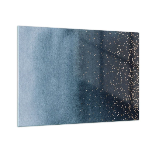 Obraz na szkle - Granatowe gradienty z drobnymi złotymi punktami - 100x70cm - Kompozycja – niebieskie fazy - Nowoczesna dekoracja ścienna do salonu, kuchni i sypialni ARTTOR