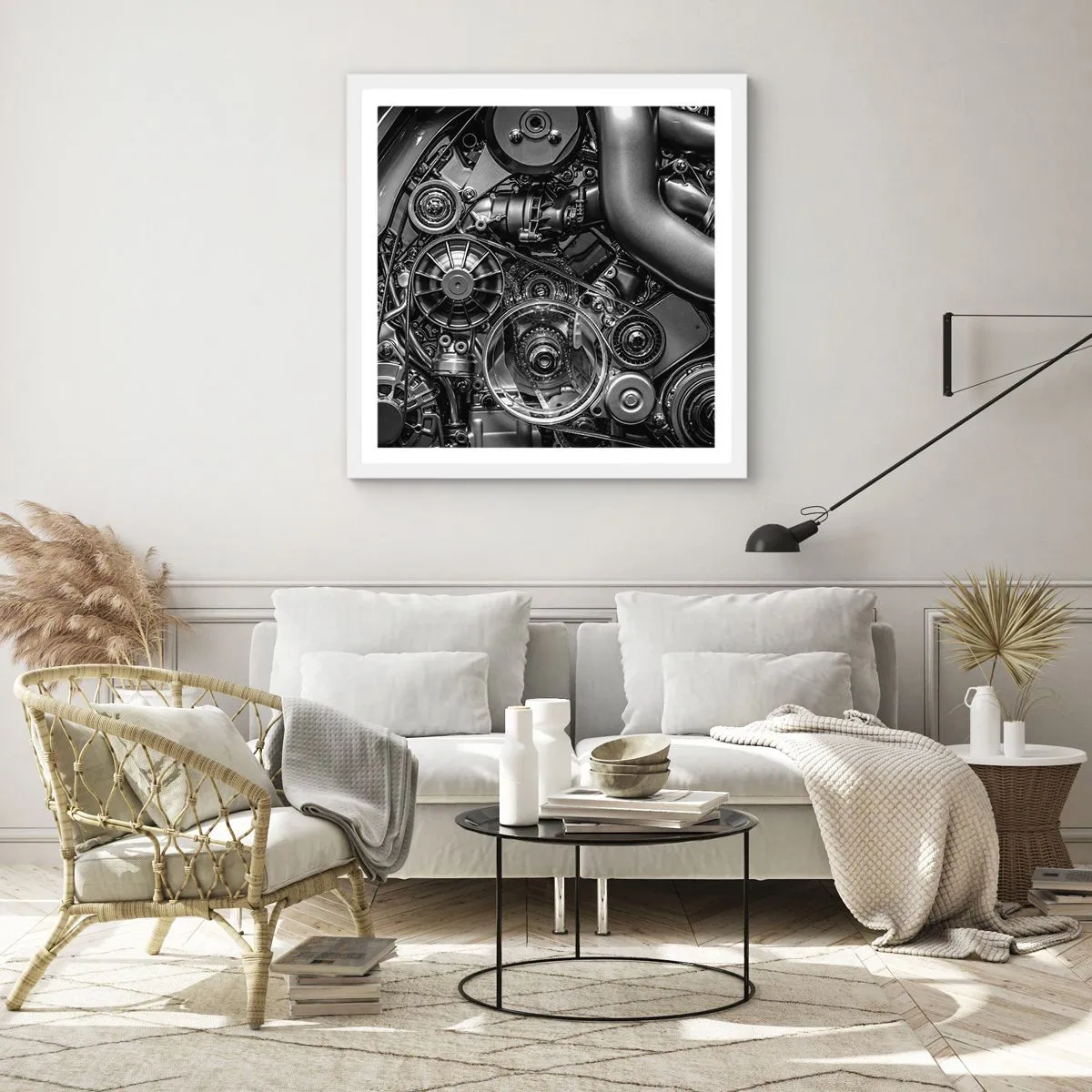 Plakat w białej ramie - Poezja mechaniki - 30x30 cm