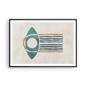 Plakat w czarnej ramie - Geometryczny wzór w odcieniach zieleni i pomarańczu - 100x70cm - Znaki i rytuały - Nowoczesna dekoracja ścienna do salonu i sypialni ARTTOR