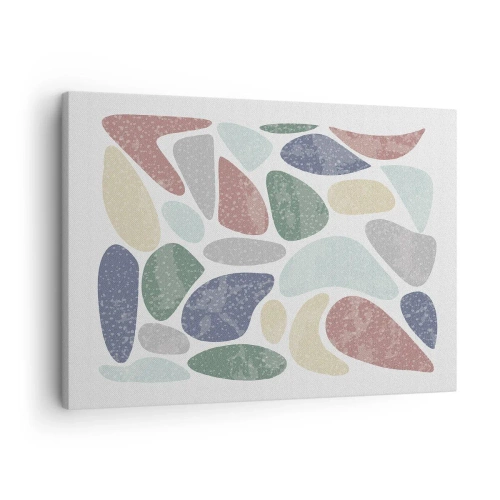 Obraz na płótnie - Kolorowe organiczne kształty na białym tle - 70x50cm - Mozaika pudrowanych barw - Nowoczesna dekoracja ścienna do salonu i sypialni ARTTOR