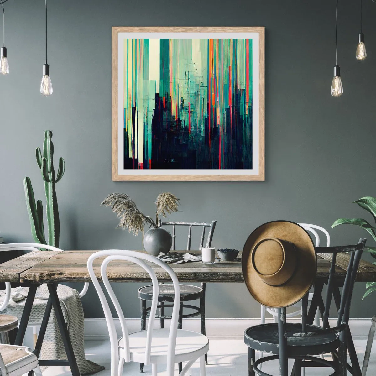 Plakat w ramie jasny dąb - Futurystyczne miasto - 40x40 cm