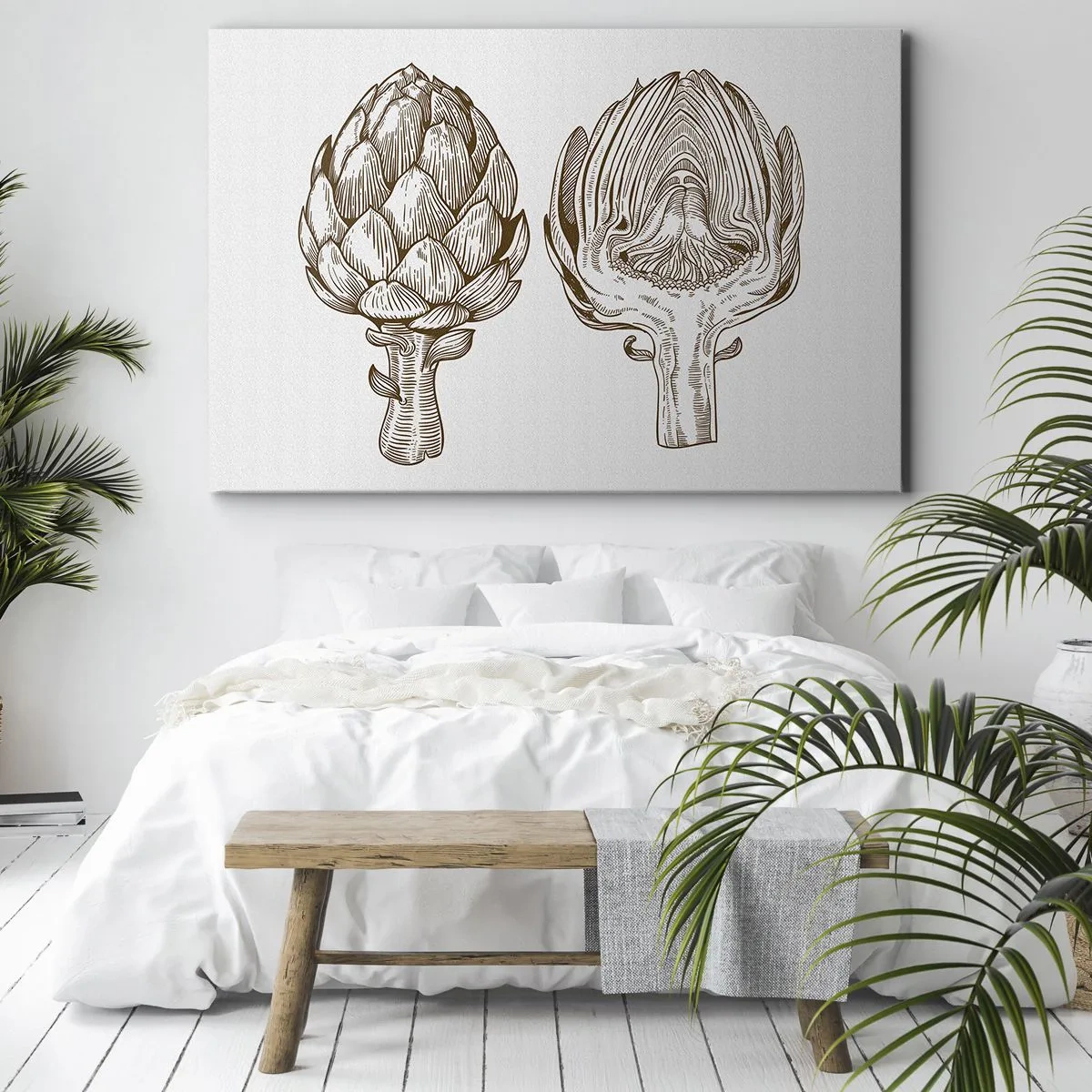 Obraz na płótnie - Rysunek artystyczny karczocha w stylu vintage - 70x50cm - Lekcja anatomii - Nowoczesna dekoracja ścienna do salonu i sypialni ARTTOR