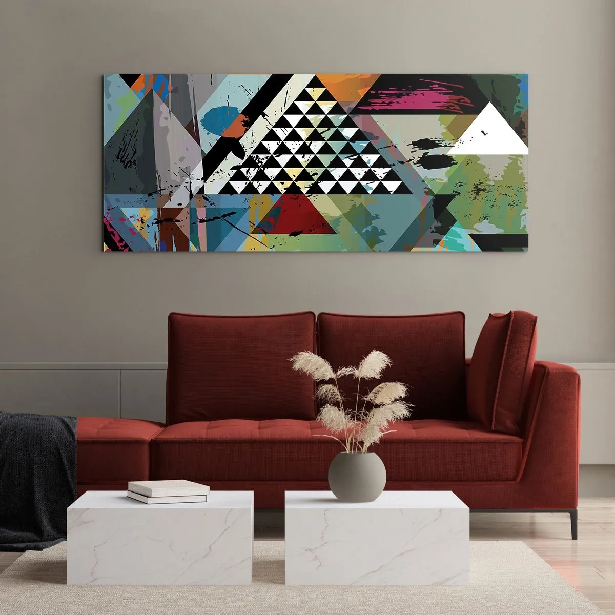 Obraz na szkle - Abstrakcyjna kompozycja geometrycznych kształtów i barw - 140x50cm - Jakie to proste - Nowoczesna dekoracja ścienna do salonu i sypialni ARTTOR