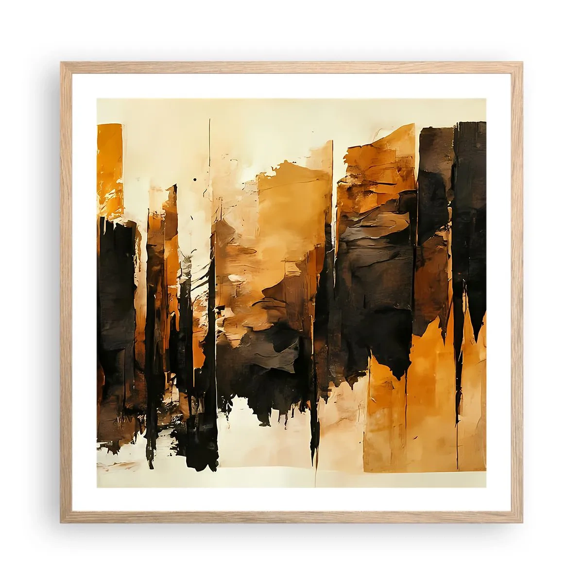 Plakat w ramie jasny dąb - Harmonia czerni i złota - 60x60 cm
