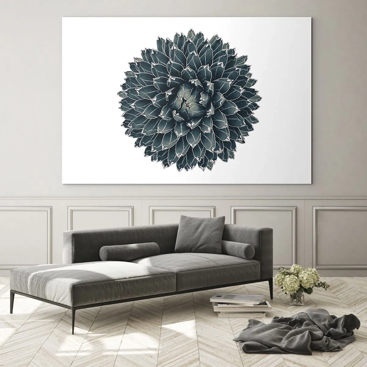 Obraz na szkle - Symetryczny wzór rośliny sukulenta na białym tle - 70x50cm - Gwiazda pustyni - Nowoczesna dekoracja ścienna do salonu i sypialni ARTTOR