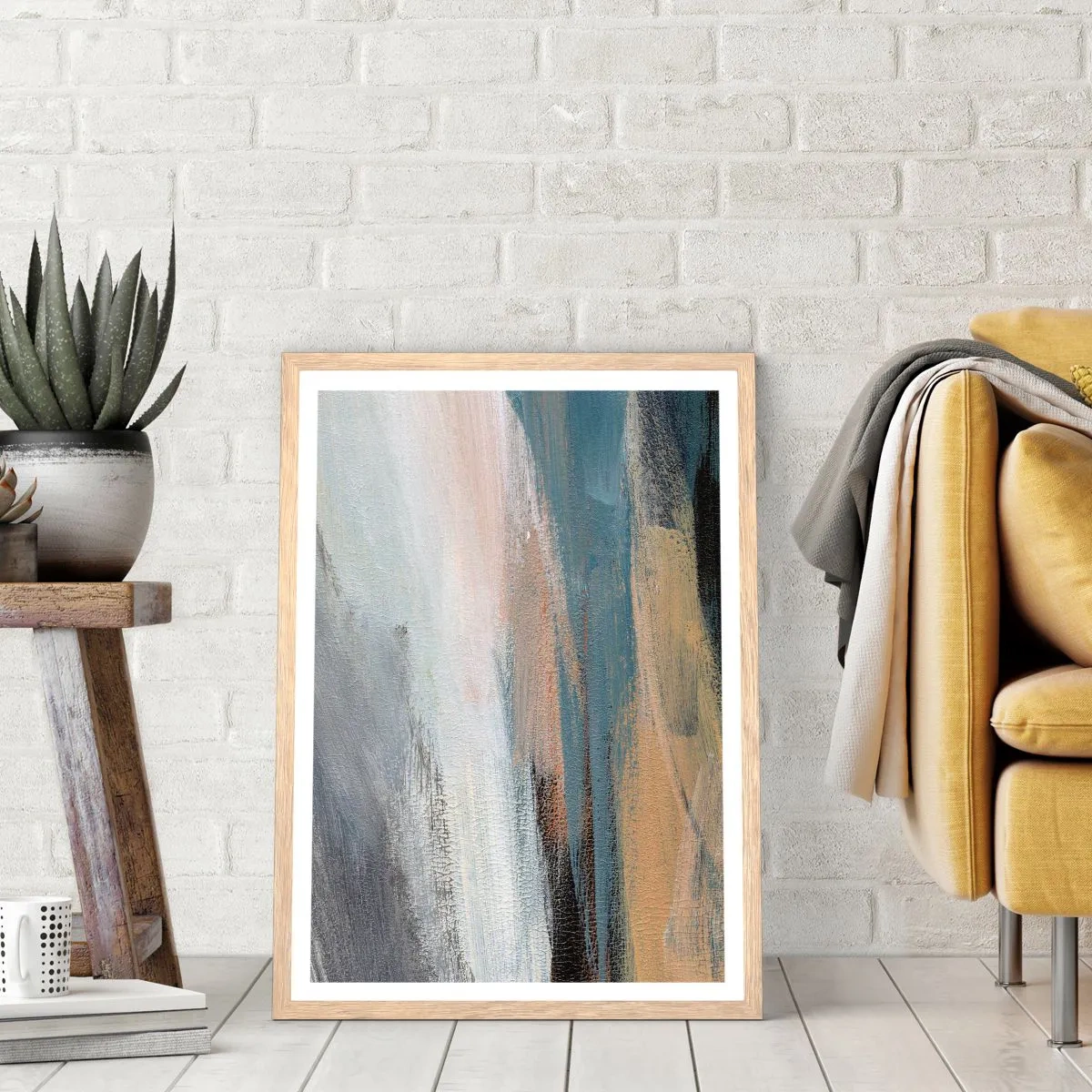 Plakat w ramie jasny dąb - Abstrakcja: pejzaż północny - 30x40 cm