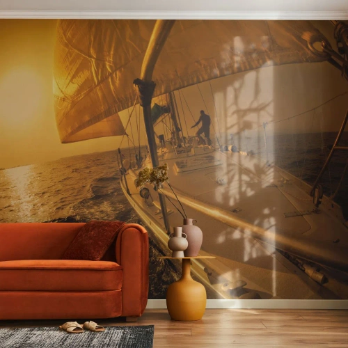 Fototapeta na wymiar Premium Canvas - Złoty wieczór po wielobarwnym dniu - Marynistyka, Żaglówka, Podróże