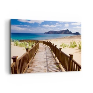 Obraz na płótnie - Drewniana ścieżka prowadząca na plażę z widokiem na ocean - 120x80cm - Zabierz mnie na wyspy szczęśliwe - Nowoczesna dekoracja ścienna do salonu, kuchni i sypialni ARTTOR