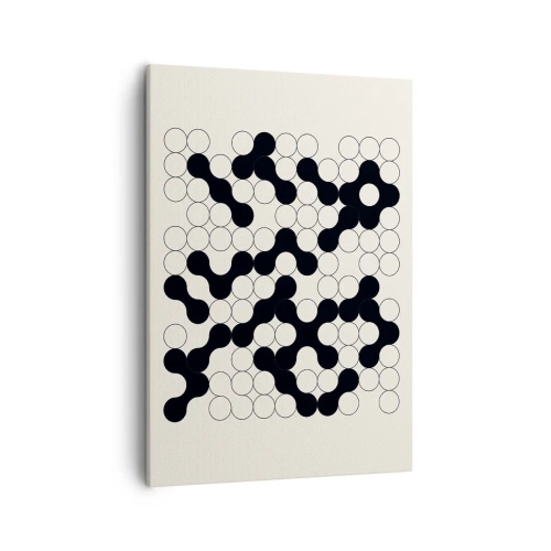 Obraz na płótnie - Geometryczna kompozycja czarnych i pustych okręgów w układzie inspirowanym grą planszową. - 50x70cm - Chińska gra – wariacja - Nowoczesna dekoracja ścienna do salonu, kuchni i sypialni ARTTOR