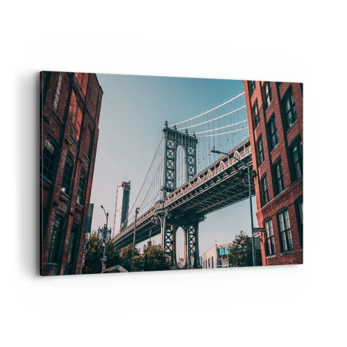 Obraz na płótnie - Most między budynkami w miejskim krajobrazie - 120x80cm - Nad falami miasta - Nowoczesna dekoracja ścienna do salonu, kuchni i sypialni ARTTOR