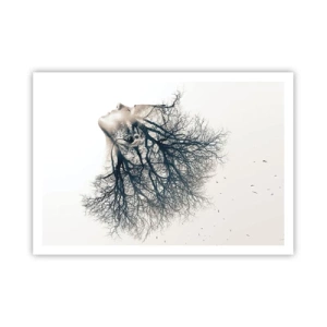 Plakat - Twórcza sylwetka kobiety i drzew - 100x70cm - Zasłuchana w szept drzewa - Nowoczesna dekoracja ścienna do salonu i sypialni ARTTOR