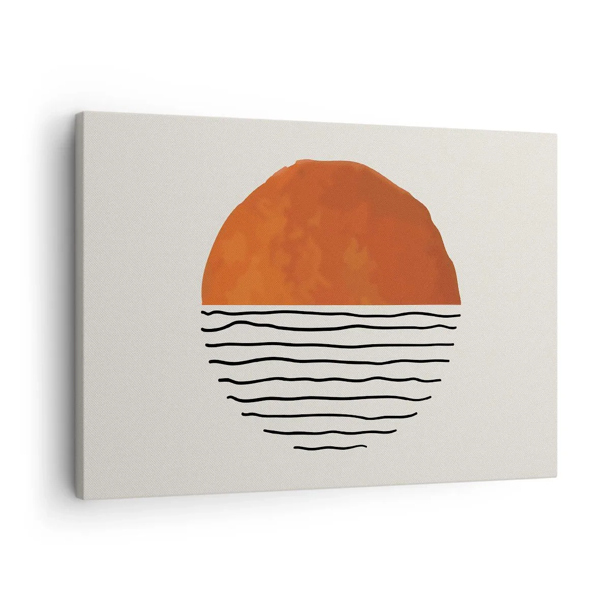 Obraz na płótnie - Minimalistyczny zachód słońca nad liniami przypominającymi fale - 70x50cm - W japońskim klimacie - Nowoczesna dekoracja ścienna do salonu i sypialni ARTTOR
