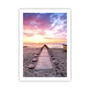 Plakat - Ścieżka na plaży o zachodzie słońca - 50x70cm - Chwila głębokiego przeżycia - Nowoczesna dekoracja ścienna do salonu, kuchni i sypialni ARTTOR