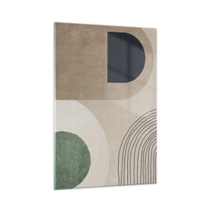 Obraz na szkle - Geometryczne kształty w odcieniach beżu i zieleni - 70x100cm - Łagodność owalu - Nowoczesna dekoracja ścienna do salonu i sypialni ARTTOR