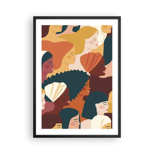 Plakat w czarnej ramie - Kolorowa grafika przedstawiająca kobiece profile - 50x70cm - Tylko kobiecość - Nowoczesna dekoracja ścienna do salonu i sypialni ARTTOR