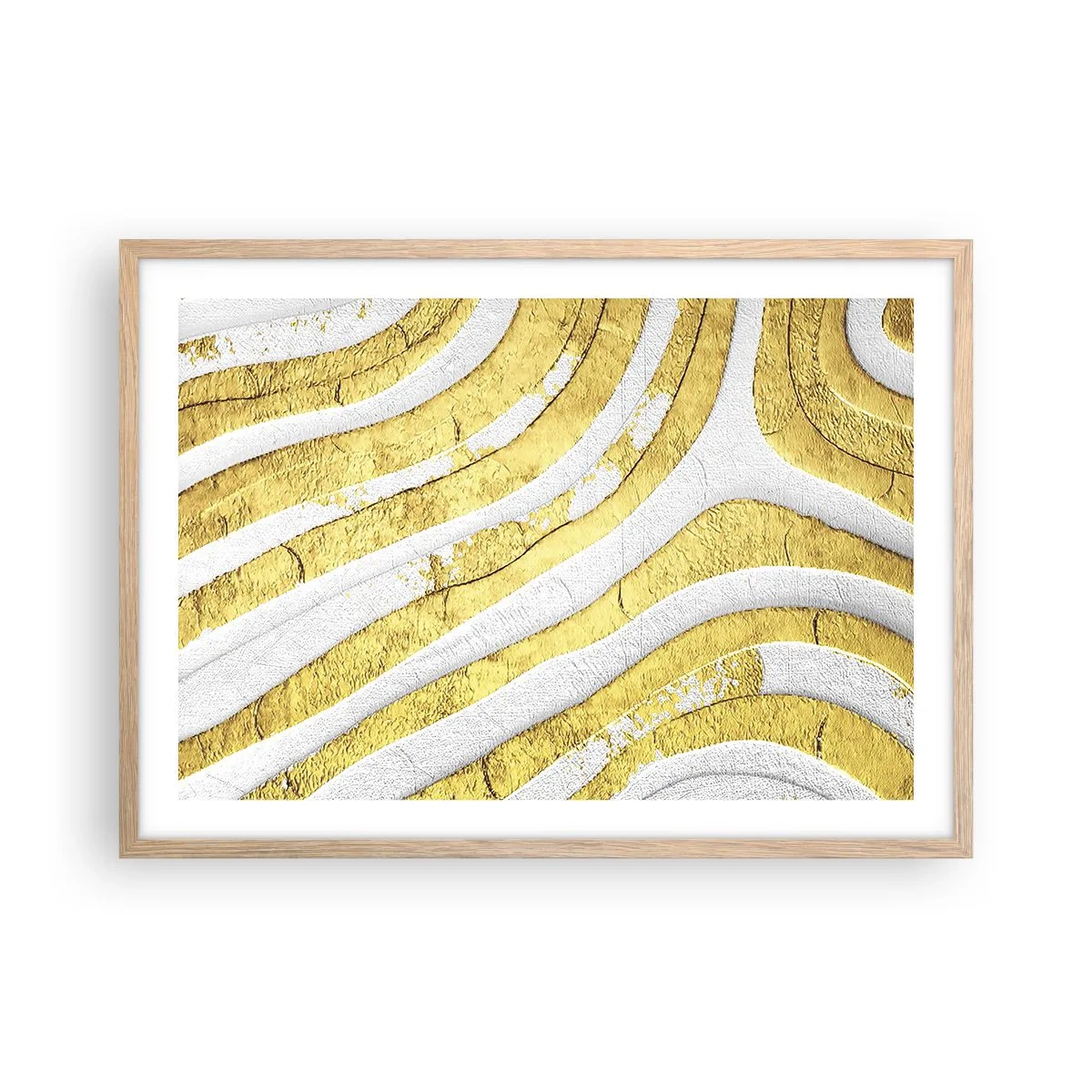 Plakat w ramie jasny dąb - Kompozycja w bieli i złocie - 70x50 cm