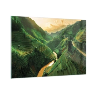 Obraz na szkle - Malownicze tarasy ryżowe w dolinie o zachodzie słońca - 100x70cm - Wietnamska dolina - Nowoczesna dekoracja ścienna do salonu, kuchni i sypialni ARTTOR