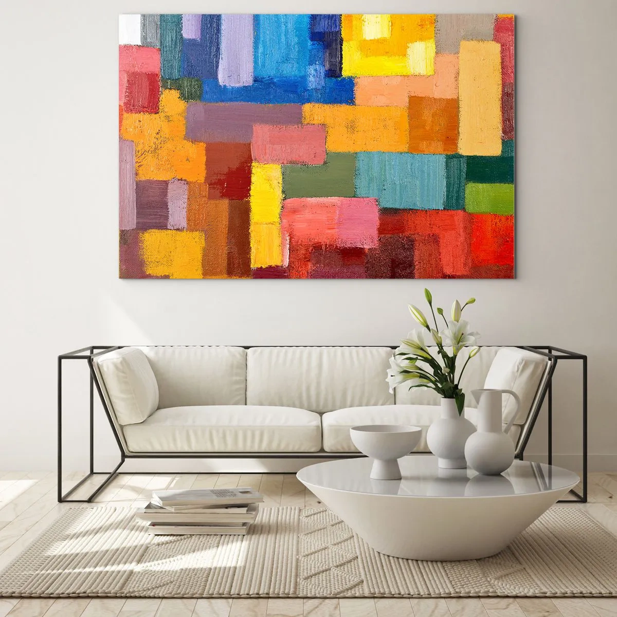 Obraz na szkle - Abstrakcyjna kompozycja kolorowych prostokątów - 120x80cm - Każdy inny, wszystkie barwne - Nowoczesna dekoracja ścienna do salonu, kuchni i sypialni ARTTOR