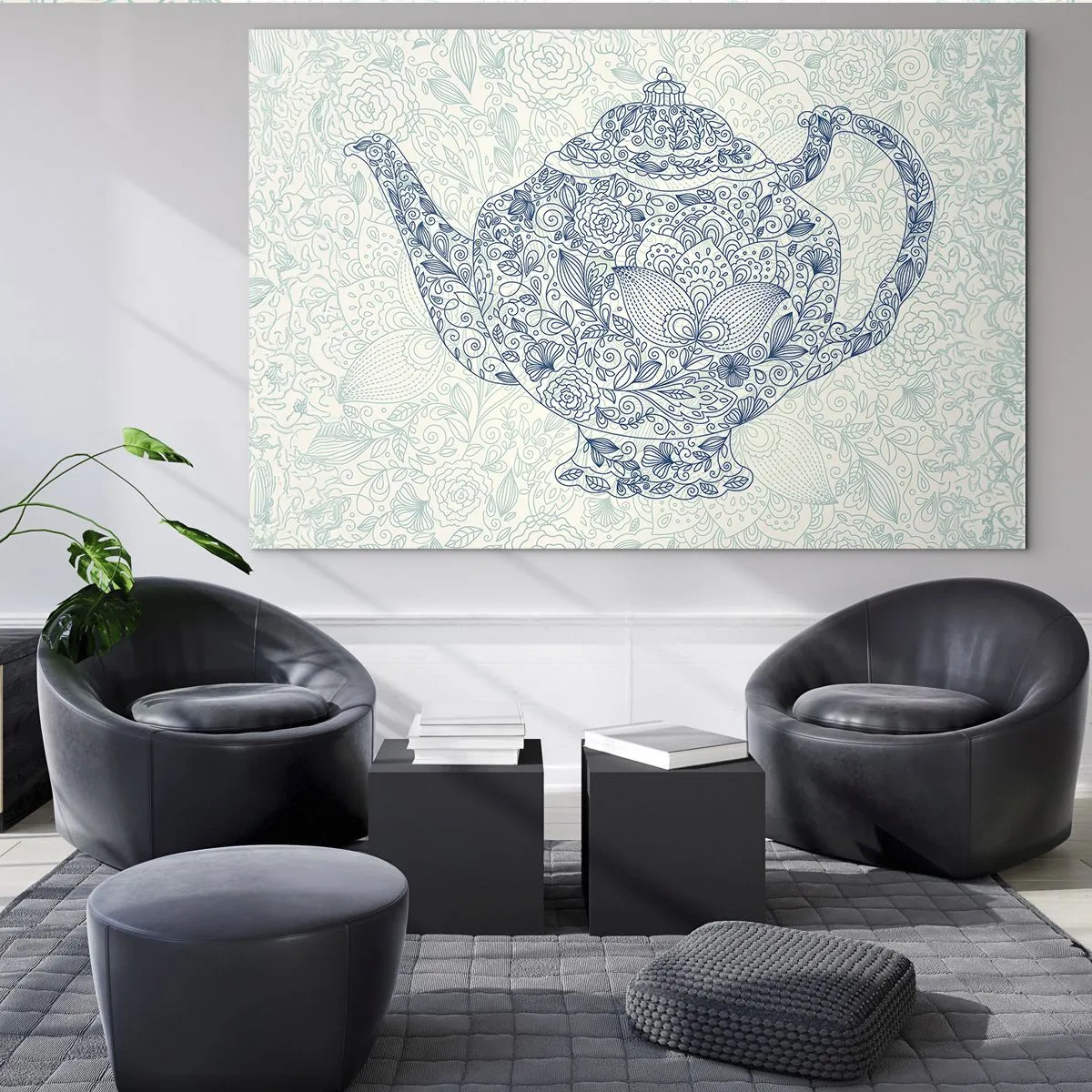 Obraz na szkle - Czajnik z kwiatowym ornamentem w stylu vintage - 70x50cm - Herbaty czar - Nowoczesna dekoracja ścienna do salonu i sypialni ARTTOR