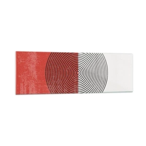 Obraz na szkle - Geometryczny wzór z koncentrycznymi kołami na czerwono-białym tle - 160x50cm - W samo sedno - Nowoczesna dekoracja ścienna do salonu i sypialni ARTTOR
