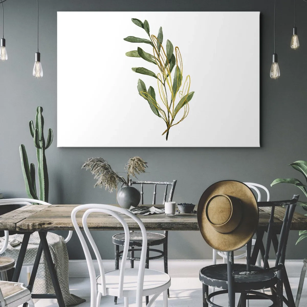 Obraz na płótnie - Zielona gałązka z liśćmi na białym tle - 70x50cm - Wszystko co dobre - Nowoczesna dekoracja ścienna do salonu i sypialni ARTTOR