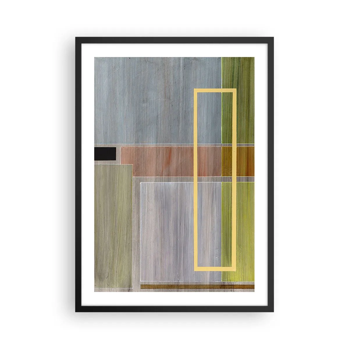 Plakat w czarnej ramie - Geometryczna abstrakcja w stonowanych barwach - 50x70cm - Prosto i spokojnie - Nowoczesna dekoracja ścienna do salonu i sypialni ARTTOR