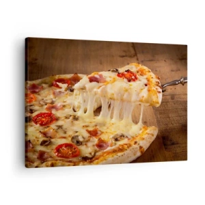 Obraz na płótnie - Pizza z ciągnącym się serem - 70x50cm - Arcydzieło sztuki włoskiej - Nowoczesna dekoracja ścienna do salonu i sypialni ARTTOR