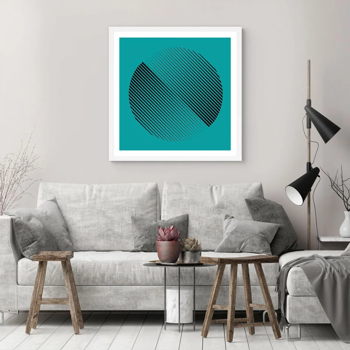 Plakat w białej ramie - Koło – geometryczna wariacja - 40x40 cm