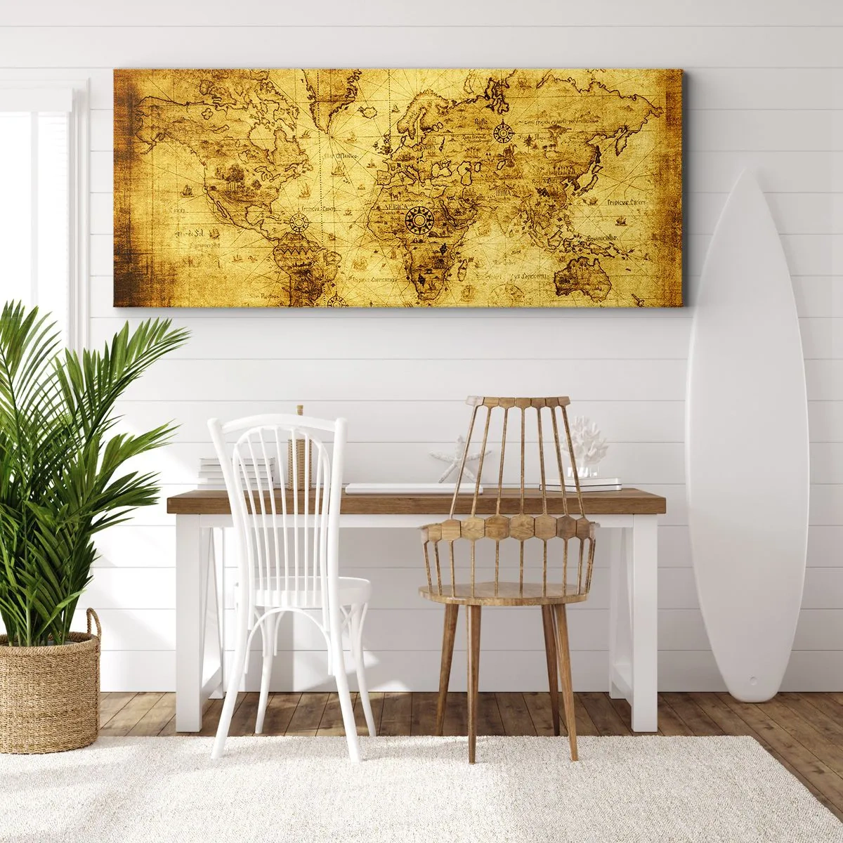 Obraz na płótnie - Starożytna mapa świata w stylu vintage - 160x50cm - Dziwny jest ten świat - Nowoczesna dekoracja ścienna do salonu i sypialni ARTTOR