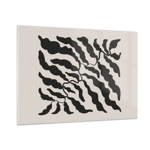 Obraz na szkle - Botaniczna grafika z organicznymi czarnymi liśćmi - 100x70cm - Natura kwadratu - Nowoczesna dekoracja ścienna do salonu, kuchni i sypialni ARTTOR