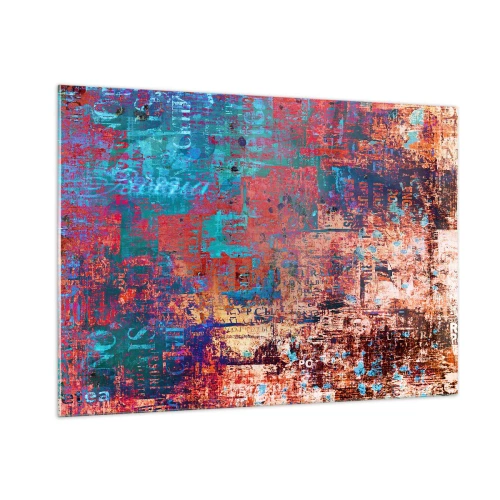 Obraz na szkle - Abstrakcyjna kompozycja w odcieniach niebieskiego i czerwieni - 100x70cm - Pamięć i niepamięć - Nowoczesna dekoracja ścienna do salonu, kuchni i sypialni ARTTOR
